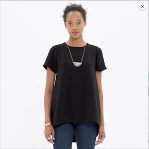 Madewell Thick Black Cotton Short Sleeve T-Shirt with High-Low Hem Size XS